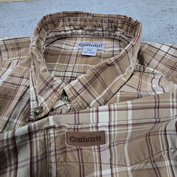 Carhartt Other - Carhartt Shirt Mens 2XL Brown Plaid Short‎ Sleeve Workwear Button Up XXL